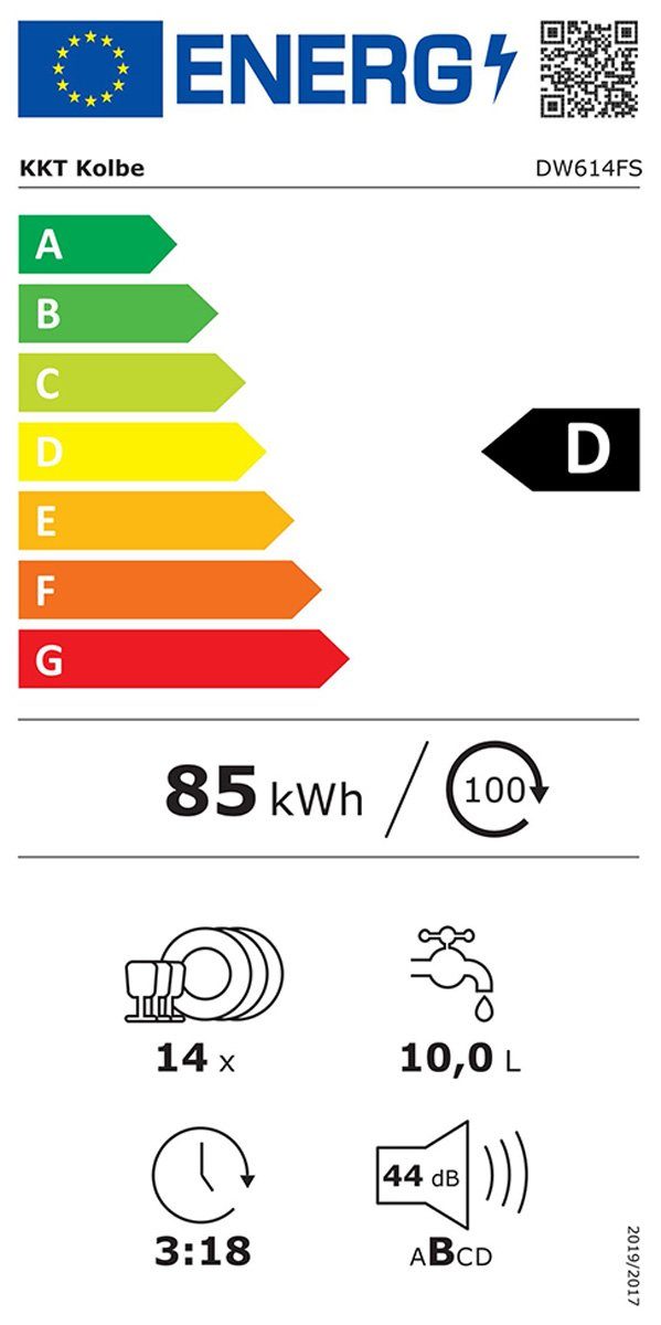 KKT KOLBE Standgeschirrspüler DW614FS 10 l 14 Maßgedecke 60cm / Edelstahl / AquaStop / Oberkorb höhenverstellbar / Besteckschublade / 7 Programme / 14 Maßgedecke / Zeitvorwahl