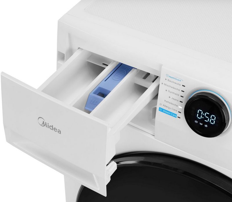 Midea Waschmaschine MF200W70B-E 7 kg 1400 U/min Steam Care Nachlegefunktion Allergy Care Schnellwäsche