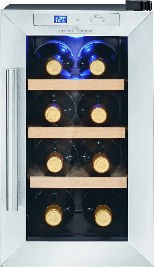 ProfiCook Getränkekühlschrank PC-WK 1233 48 cm hoch 26 cm breit 8 Flaschen à 075 Liter Drucktasten-Steuerung Thermoelektrische Kühlung