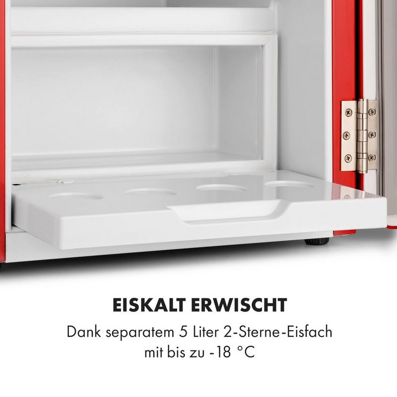 Klarstein Table Top Kühlschrank Audrey Mini 2in1 Kühlschrank EEC F Gefrierfach LED 10035311A 50 cm hoch 43 cm breit Hausbar Minikühlschrank mit Gefrierfach Getränkekühlschrank klein Flaschenkühlschrank Kühlschrank Mini Bierkühlschrank Minibar Getränke