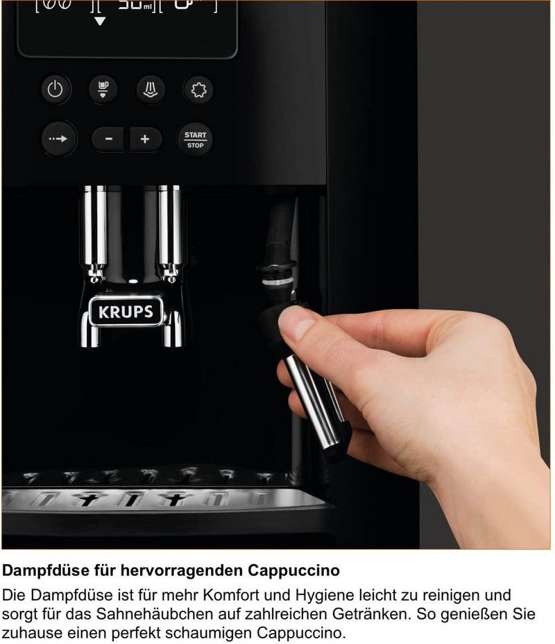 Krups Kaffeevollautomat Arabica + 2Kg Kaffeebohnen Best Crema ZES800 Direktwahltasten für Espresso und Kaffee großes Display 17L 2-Tassen-Funktion Milchaufschäumdüse 1450W 15 Bar EINFACHE BEDIENUNG 3 Temperatur + 3 Mahlgrad Einstellungen