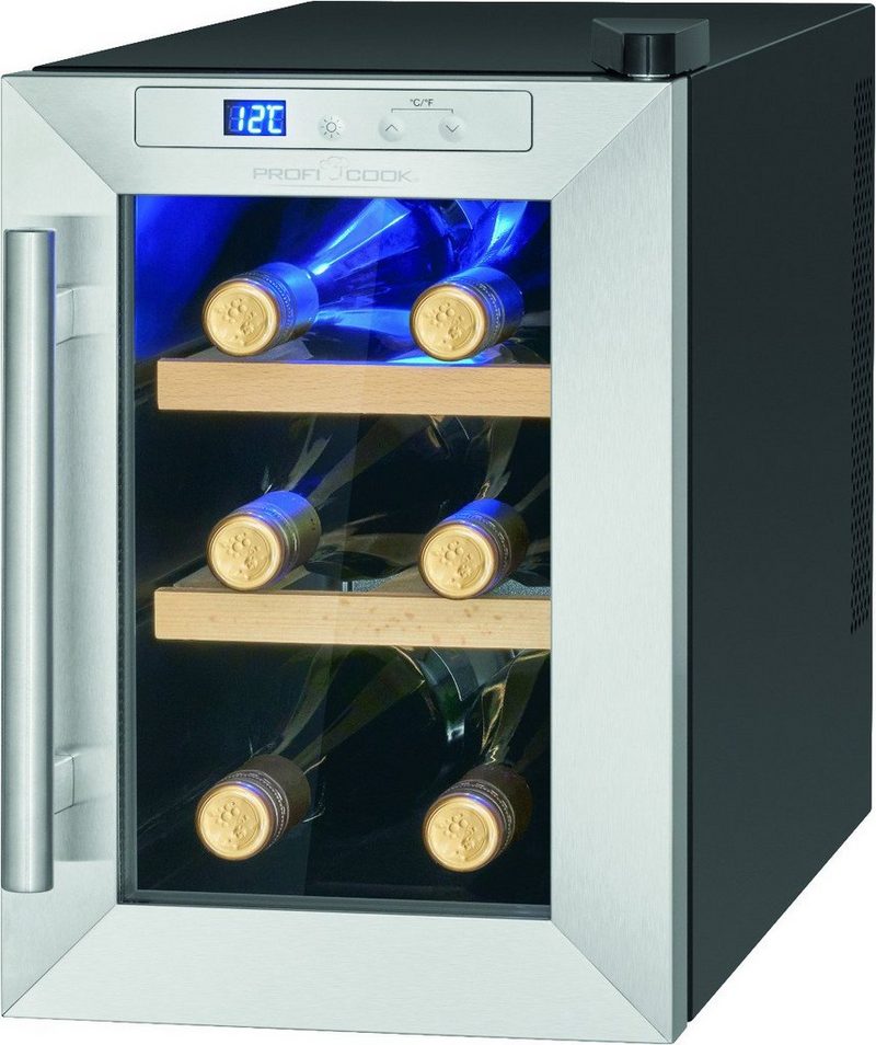 ProfiCook Getränkekühlschrank PC-WK 1231 39.5 cm hoch 24.6 cm breit für 6 Flaschen 8 à 075 Liter thermoelektrische Kühlung Drucktasten-Steuerung