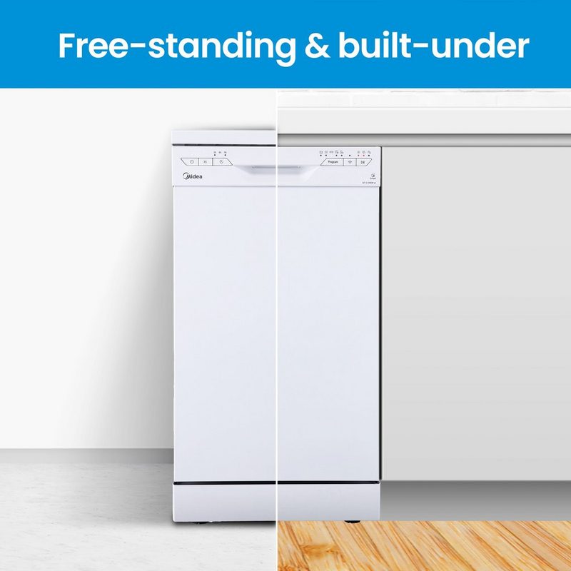 Midea Standgeschirrspüler SF 3.45NW Pro 9 l 9 Maßgedecke 47 db 5 Programme 92 kWh/100 Zyklen Weiß