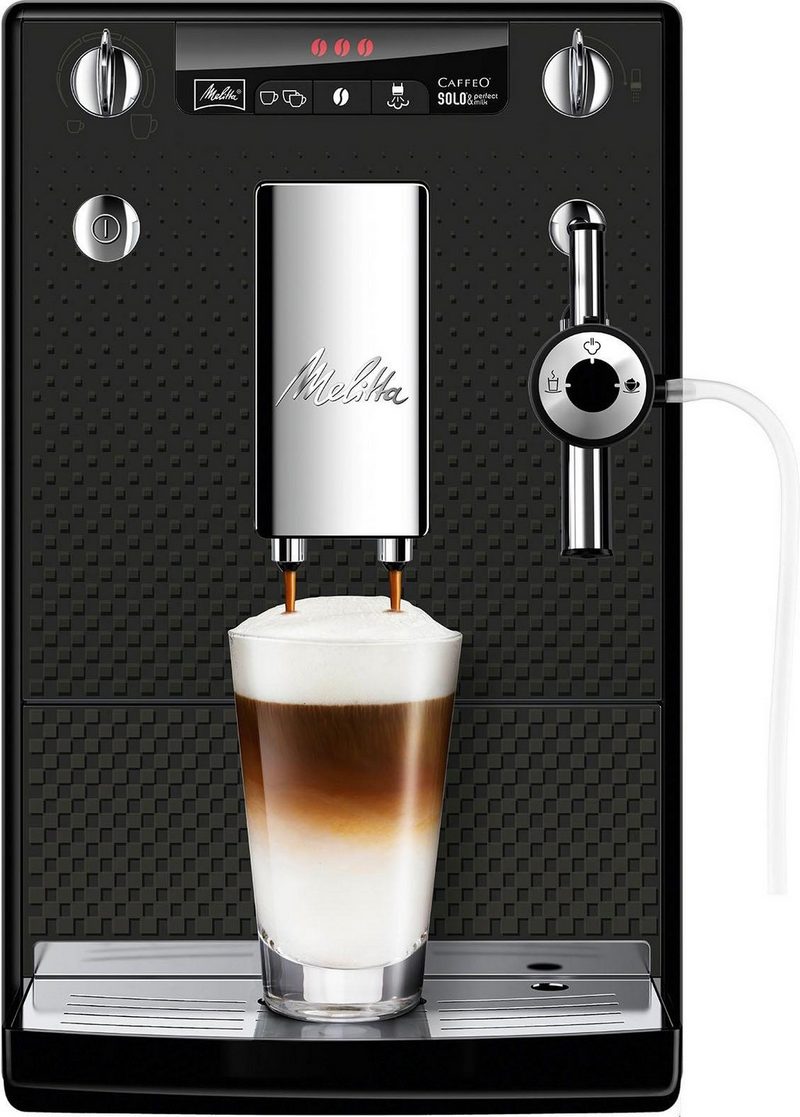 Melitta Kaffeevollautomat Solo® & Perfect Milk Deluxe E957-305 Inox Kompakt & schick mit Inox-Lackierung Milchschaum & heiße Milch per Drehregler