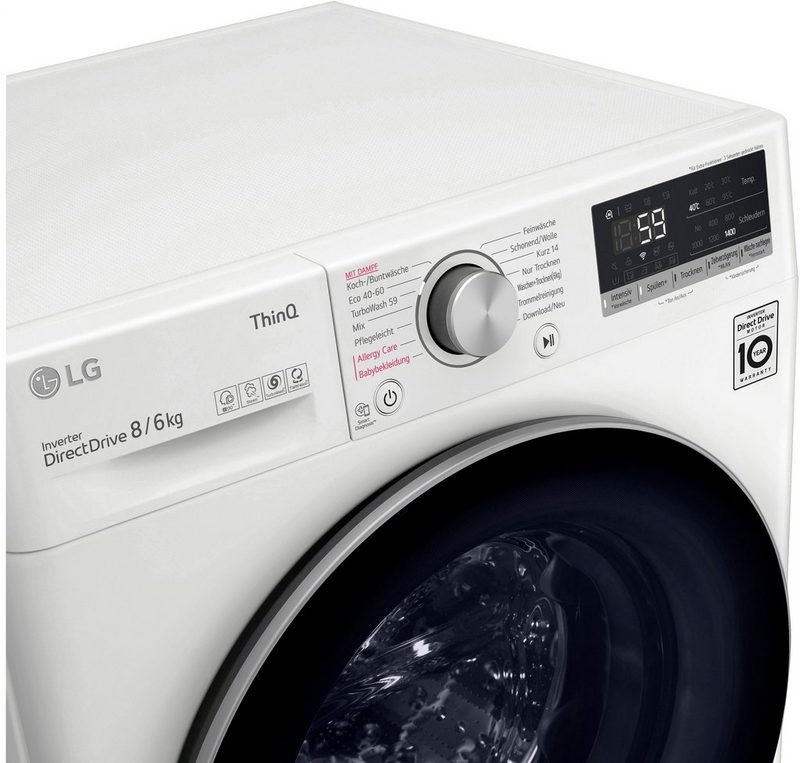 LG Waschtrockner V4WD86S1B 8 kg 6 kg 1400 U/min