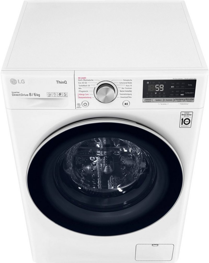 LG Waschtrockner V4WD86S1B 8 kg 6 kg 1400 U/min