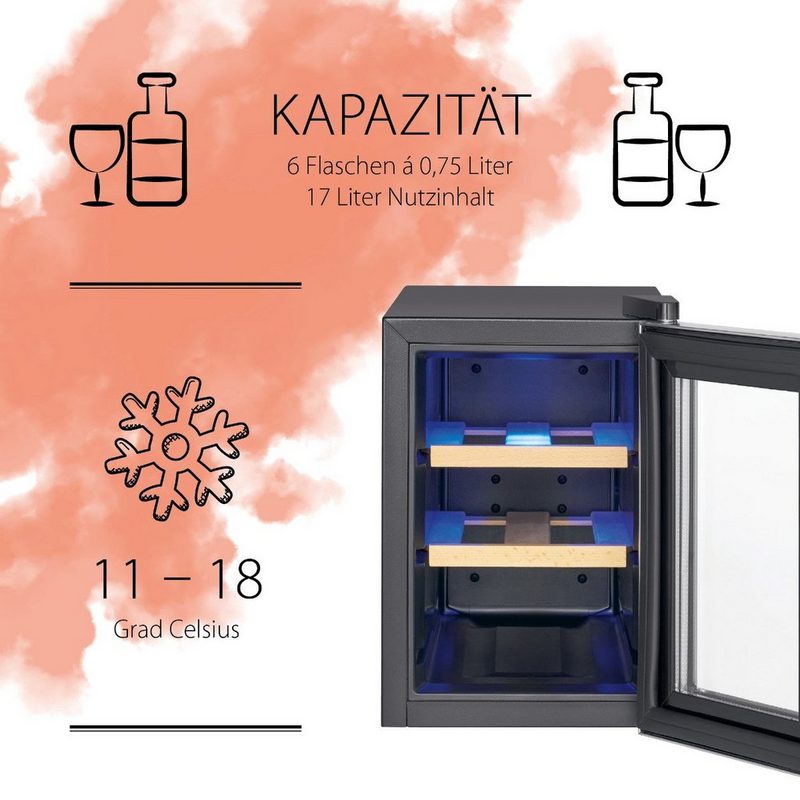 ProfiCook Getränkekühlschrank PC-WK 1231 39.5 cm hoch 24.6 cm breit für 6 Flaschen 8 à 075 Liter thermoelektrische Kühlung Drucktasten-Steuerung