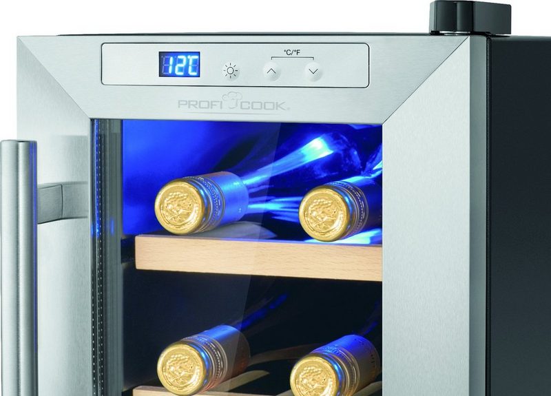 ProfiCook Getränkekühlschrank PC-WK 1231 39.5 cm hoch 24.6 cm breit für 6 Flaschen 8 à 075 Liter thermoelektrische Kühlung Drucktasten-Steuerung