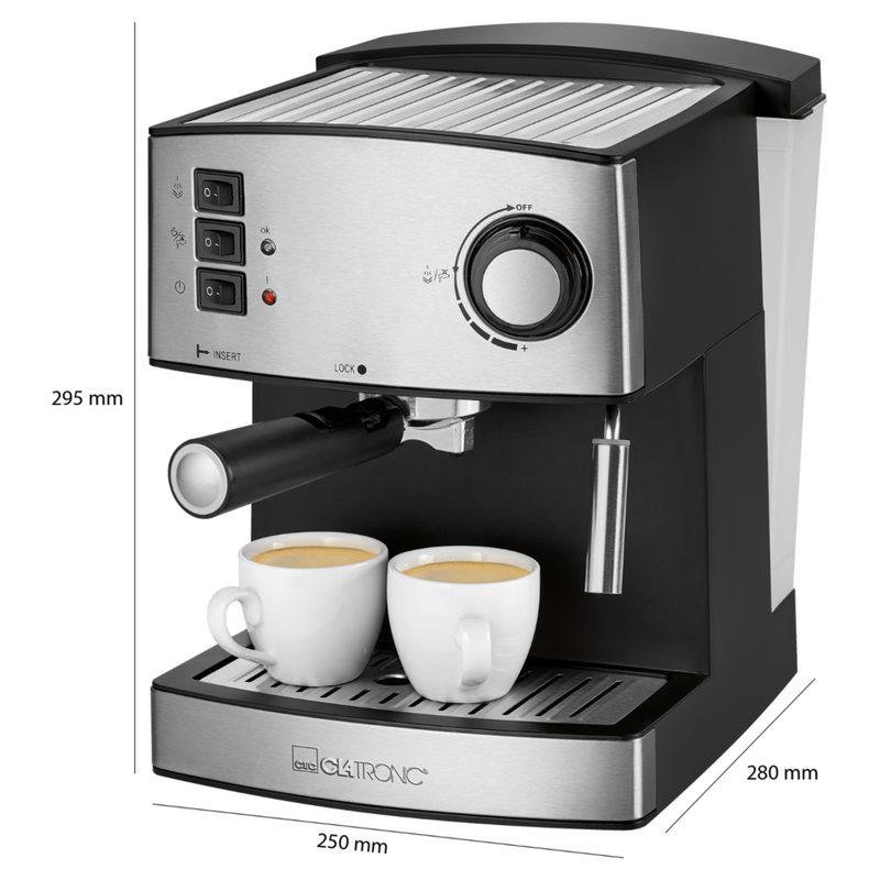 CLATRONIC Espressomaschine ES 3643 Edelstahlfront Tassenvorwärmfunktion 15 bar